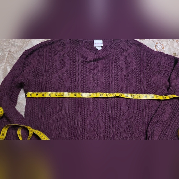 Bobbie Brooks Plum Cable Knit Sweater  Women’s Large  Cozy Winter Knit Vintage - Picture 7 of 8